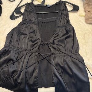 Women's Black Satin Tie-Front Tank Top